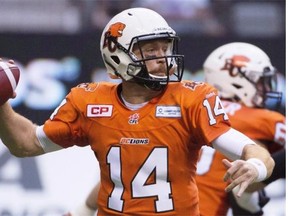 B.C. Lions quarterback Travis Lulay told TSN 1040 he is sidelined at least three weeks with a knee injury. (Province Files.)