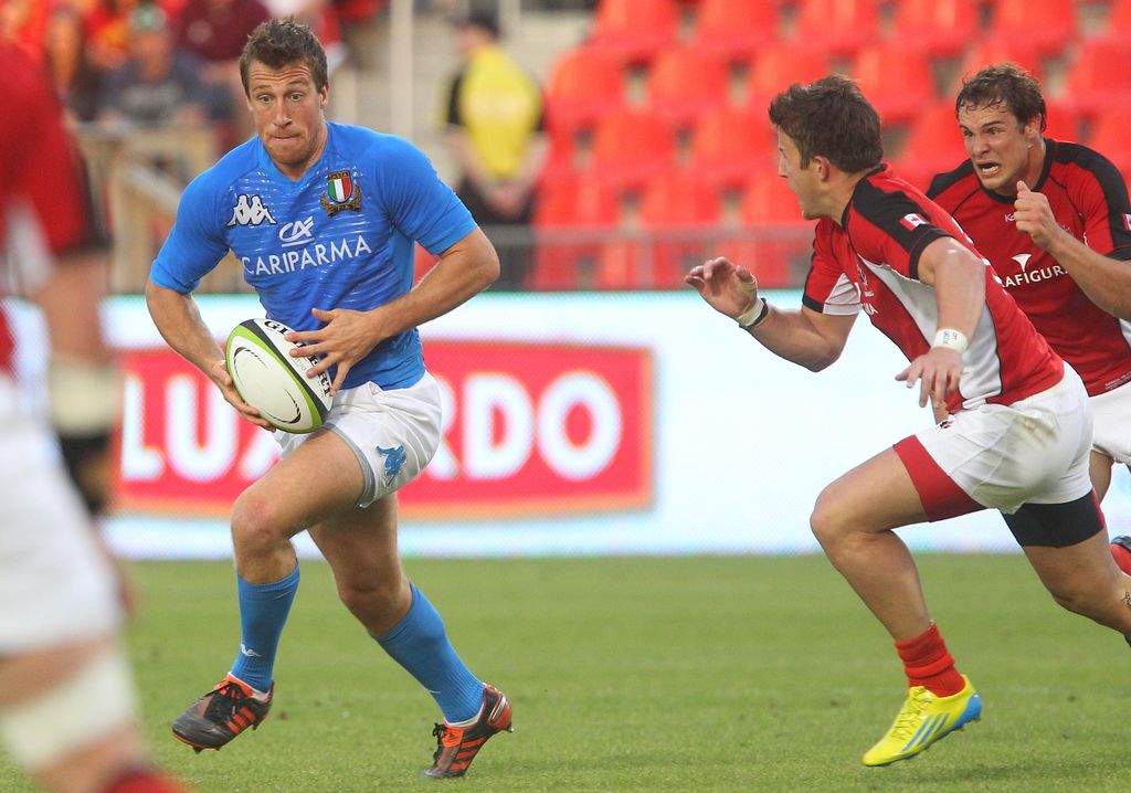 TORONTO, CANADA - JUNE 15: Alberto Sgarbi #12 of Italy runs the ball against Canada during the International Test Match on June 15, 2012 at BMO Field in Toronto, Ontario, Canada. (Photo by Tom Szczerbowski/Bongarts/Getty Images)