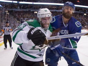 Chris Higgins, here last year playing the Dallas Stars, injured his right foot on Monday night vs. San Jose. THE CANADIAN PRESS/Darryl Dyck