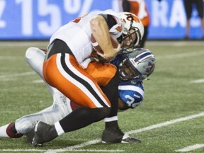 On Wednesday, Montreal Alouettes linebacker Kyries Hebert pretty much suggested he'd be taking a run at lippy B.C. Lions receiver Manny Arceneaux. One day later, in this play, he knocked Lions QB Travis Lulay out of the game — and perhaps the season.