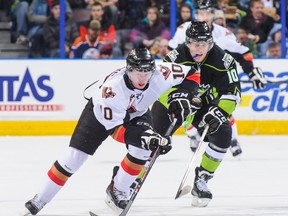 Chase Lang (No. 10), shown here during his days with the Calgary Hitmen, is one of the newest Vancouver Giants after a Tuesday trade. (Getty Images File.)