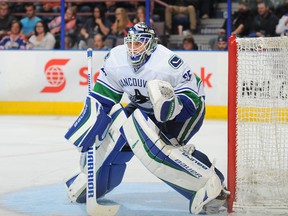 The Vancouver Canucks announced Thursday that Jacob Markstrom has a hamstring injury and will be re-evaluated "in a week." (Getty Images.)
