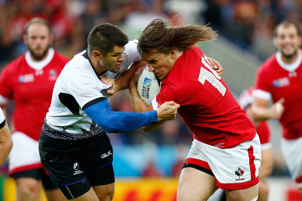 during the 2015 Rugby World Cup Pool D match between Canada and Romania at Leicester City Stadium on October 6, 2015 in Leicester, United Kingdom.