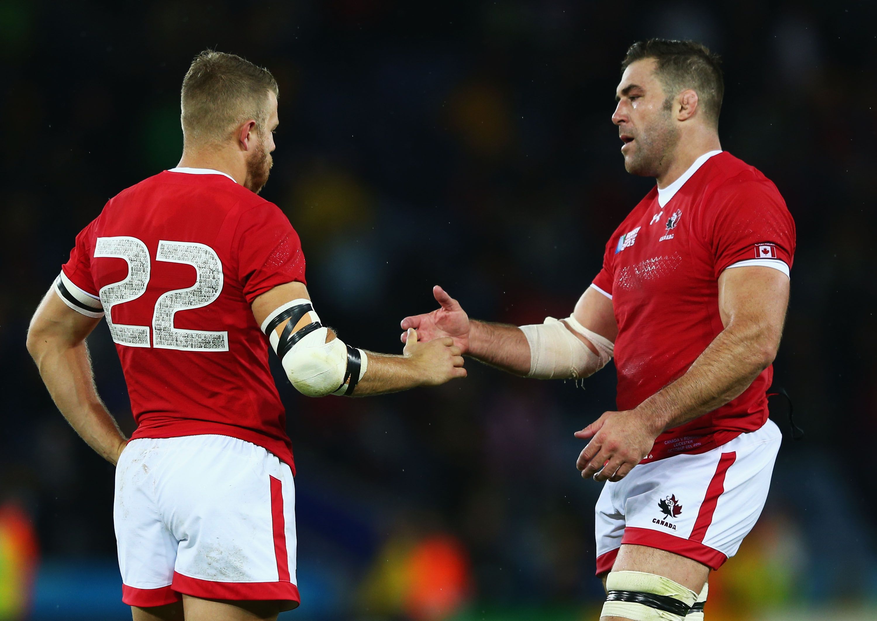 during the 2015 Rugby World Cup Pool D match between Canada and Romania at Leicester City Stadium on October 6, 2015 in Leicester, United Kingdom.