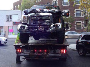 Witness Steve Petrenko says he saw former Canuck Zack Kassian emerge bloody and dazed from this truck at about 6 a.m. Sunday in Montreal.