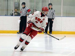 Tyler Popowich, shown here in Okanagan Hockey Academy action, is slated to make his regular season debut with the Vancouver Giants on Wednesday afternoon in Kelowna. (Okanagan Hockey Academy photo.)