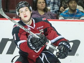 Brennan Menell was back at practice with the Vancouver Giants on Monday. He had quit the team last Tuesday, asking for a trade in the process. (Province Files.)
