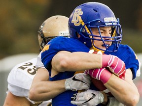 UBC Thunderbirds' Brandon Deschamps hasn't never weakened the grip on his role as the 'Birds feature running back.  (Ben Nelms, UBC athletics)