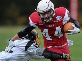 Carson Graham running back Flynn Heyes rumbled for 215 yards and three touchdowns as the Eagles topped the Prince George Polars 34-20 in Kamloops to reach the Subway Bowl 2015 semifinals. (PNG file photo)