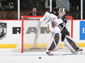 Ryan Kubic made 34 saves in a 2-0 Giants' win in Portland on Saturday afternoon. (Vancouver Giants File Photo.)