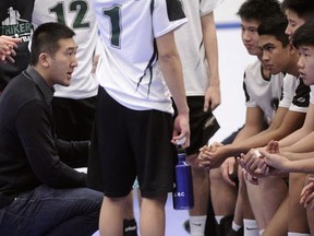 Daniel Wong, pictured here coaching the McRoberts Strikers on Wednesday, also coached the McMath Wildcats at the 2015 BC senior boys volleyball championships in Langley. (Nick Procaylo, PNG photo)