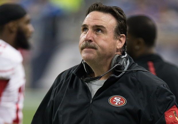 DETROIT, MI - DECEMBER 27: Head coach Jim Tomsula of the San Francisco 49ers looks on during the fist half of the game against the Detroit Lions during an NFL game at Ford Field on December 27, 2015 in Detroit, Michigan. (Photo by Dave Reginek/Getty Images)
