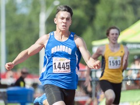 Seaquam's Michael Aono on his way to a gold medal in the 400 metres at the 2015 BC high school track and field championships. (Wilson Wong/UBC athletics)