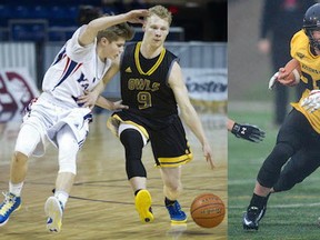 Whether he is playing quarterback or point guard with the Owls, Kelowna's Parker Simson dominates the play. (PNG photos)