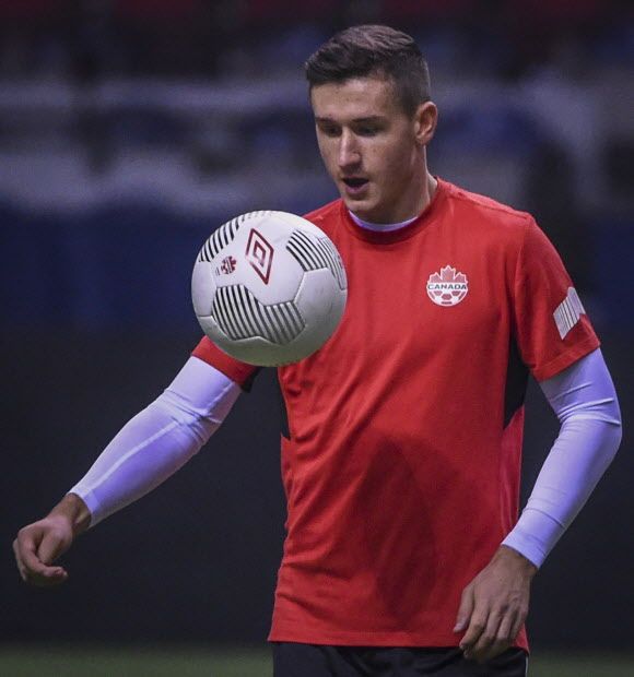 BURNABY, BC: November 9, 2015 -- Team Canada Fraser Aird during a training session at B.C. Place Stadium in Vancouver, B.C. Monday November 9, 2015. Team Canada plays Honduras on Friday in a FIFA World Cup qualifier match.  (Photo by Ric Ernst/ PNG)  (see story by sports)  TRAX #: 00040052A & 00040052B [PNG Merlin Archive]