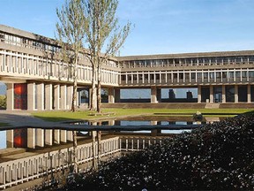 Designed by Arthur Erickson, Simon Fraser University's "brutal concrete architecture" and sometimes gloomy mountain weather has spawned an urban legend that its students have an unusually high suicide rate. Not at all true. (PNG files)