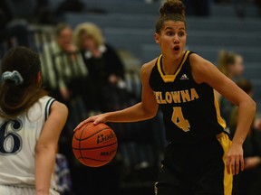 Kelowna Owls’ guard Taya Hanson is only 15, but she’s already played for Canada and last week Stanford University came to Coquitlam to watch her in action. (Howard Tsumura, PNG photo)