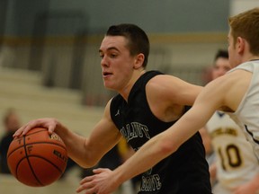 Ty Rowell of Langley’s Walnut Grove Gators dribbles past the Kitsilano Blue Demons during the recent game at Terry Fox Legal Beagle invitational held in Port Coquitlam. (Howard Tsumura, PNG)