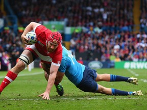 Kyle Gilmour, here in action vs. Italy at the 2015 Rugby World Cup, has been called into Rugby Canada's squad for the Americas Rugby Championship.  (Photo by Alex Livesey/Getty Images)