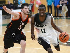 UFV's Kevon Parchment (right) could finish the season in the top 10 of five major categories. (Dan Kinvig/UFV athletics)