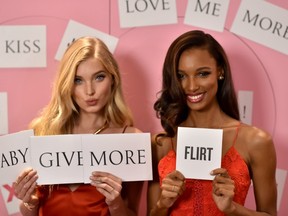 Chaucer’s poem, The Parliament of Fowls, argues that women have choice when it comes to picking a mate, something that was considered a romantic idea in the 14th century. Victoria’s Secret models Elsa Hosk, left, and Jasmine Tookes — revealing their hottest Valentine’s Day gift picks Feb. 9 in New York — likely wouldn’t find Chaucer’s notion terribly radical today. (GETTY IMAGES)]