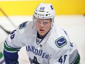 Canucks prospect winger Hunter Shinkaruk was shocked at his trade to the Flames on Monday for centre Markus Granlund. (Getty Images via National Hockey League).