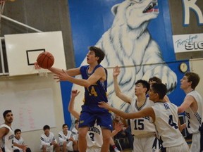 Smithers' Trent Monkman seems to be soaring through the entire Mt. Elizabeth team during recent action in Terrace. (Jackie Lieuwen, The Terrace Standard)