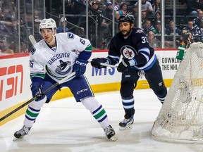 The Vancouver Canucks called up Alex Grenier on Monday. He's only NHL game this season was against Winnipeg and Dustin Byfuglien. (Getty Images Files.)