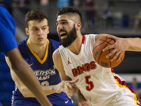 Calgary's Jas Gill scored 23 points and the Dinos' bench outscored Ryerson's 33-9 in the CIS Final Four on Saturday at The Doug. (PNG photo by Gerry Kahrmann)