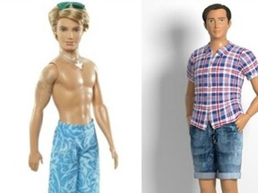 Lammily male fashion doll, right, is built to normal proportions compared with Ken doll. (LAMMILY.COM)