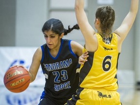 Panorama Ridge's Simrat Dosanjh did her best work in upset win of Kelowna with a broken foot. (Gerry Kahrmann, PNG)