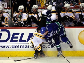 Dan Hamhuis on Milan Lucic: Best-worst hip check ever. (Getty Images files)