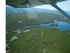 Aerial photo of Fish Lake in the Williams Lake area, which was to have become a tailings pond for the $1.5 billion gold and copper Taseko mining project. The company is suing the federal government over its decison to block the mine's application.