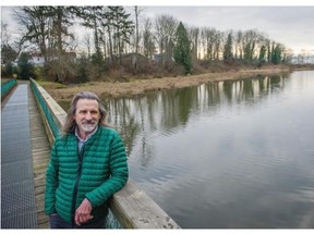 Andrew Schulz stands on a footbridge that crosses the Little Campbelll River in White Rock. Schulz and others in the White Rock Safe Water Alliance fear chloramine will damage the environment and kill fish when it runs off into the waterway.    Ric Ernst/PNG