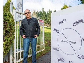 Anti-chloramine campaigner Dennis Lypka stands at the gates of the aquifer station in White Rock.   Ric Ernst/PNG files