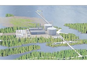 An artist’s rendering depicts the proposed Pacific NorthWest LNG facility on Lelu Island. A group of scientists is calling the environmental assessment incomplete and 'flawed.'