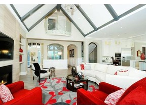 The B.C. Children’s Hospital Choices Lottery grand prize home features a living room with a 20-foot-high vaulted ceiling and one of two gas fireplaces on the main floor.