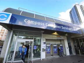 The Compass customer-service centre beside the Stadium SkyTrain Station at Beatty and Dunsmuir Thursday in Vancouver, where riders were switching their FareSaver dollars to the new card.