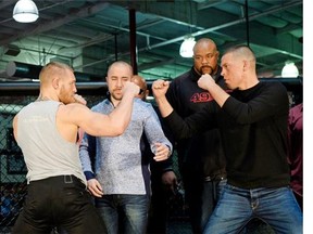 Conor McGregor, left, and Nathan Diaz square off after a Feb. 24 news conference at UFC Gym in Torrance, Calif.   — Getty Images files