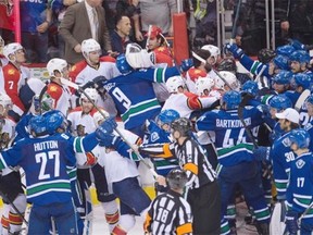 Daniel Sedin calmly skated over to the Florida Panthers bench after his overtime goal gave the Vancouver Canucks a 3-2 victory and this brouhaha broke out at Rogers Arena Monday night.