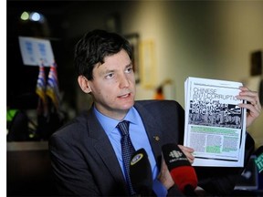 NDP MLA David Eby speaks at a recent news conference where he discussed ‘very serious’ allegations about practices of some realtors in Metro Vancouver.