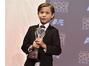 Jacob Tremblay poses in the press room with the award for best young actor/actress for "Room" at the 21st annual Critics' Choice Awards at the Barker Hangar on Sunday, Jan. 17, 2016, in Santa Monica, Calif.
