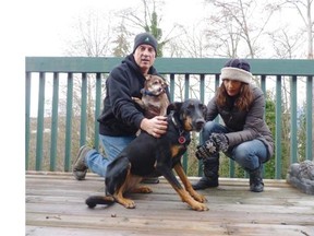 Gwendy and Alfie Williams with their two-year-old Doberman-Greyhound mix Liberty, which was a rescue dog. The second dog is a friend’s Chihuahua, Bubba. Gwendy and Alfie started a petition asking the Canadian government to ban the use of shock collars on dogs.