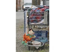 Having a sense of ownership, even if it is a shopping cart filled with worn-out possessions and old blankets, is part of survival on the street, says Sandy Shier of Kelowna’s Metro Community Church.   — Sascha Burkard