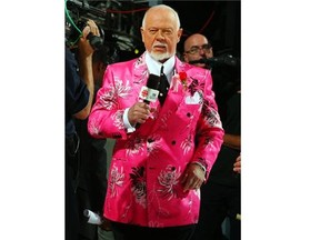 Hockey analyst Don Cherry looks dapper before a Penguins-Red Wings game in the 2009 Stanley Cup Final series in Detroit on May 31, 2009. Vancouver-area tailors are interested in what Cherry is going to wear in the prospects game Thursday in Vancouver. — Getty Images files