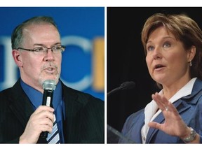 NDP leader John Horgan and Premier Christy Clark. Clark and her cabinet have started calling the NDP "the party of no."