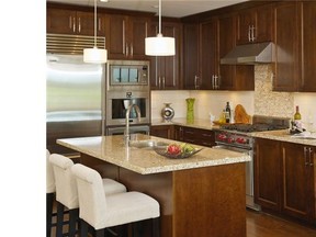 Kitchens have high-end cabinets, undermount sinks and granite or quartz counters.