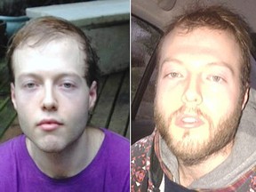 Kynan James Krogel, 25, pictured with and without a beard, is wanted in relation to a sex assault on a 14-year-old girl on railway tracks near Hecate Street in Nanaimo on Feb. 12, 2016. (Submitted photos)