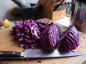 Preserve the bright colour of red cabbage by adding a little lemon juice or vinegar to the cooking water.
