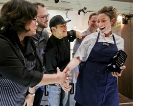 Nicole Gomes, Andrew Farrell,Thompson Tran and the winner Alexandra Feswick compete in the Grate Canadian Cheese Cook off, Mac and Cheese Edition on Friday April 8, 2016.